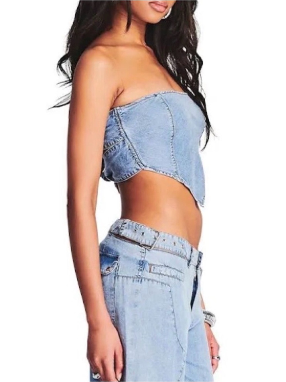 NWT SER.O.YA Tate Denim Coastal Wash Medium Crop Top